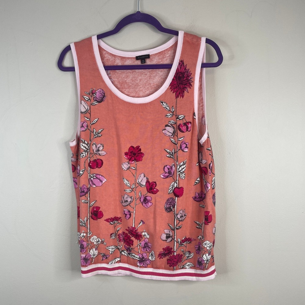 Talbots Asian Floral Sweater Womens XLarge Sleeveless Tank Top Art To Wear Layer